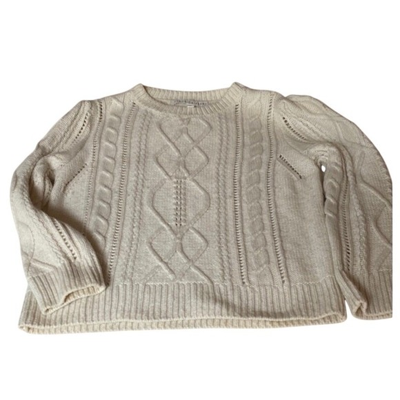 Veronica Beard Sweaters - Veronica Beard Womens Cable Knit Crew Neck Sweater M Cream Wool Cozy Fisherman
